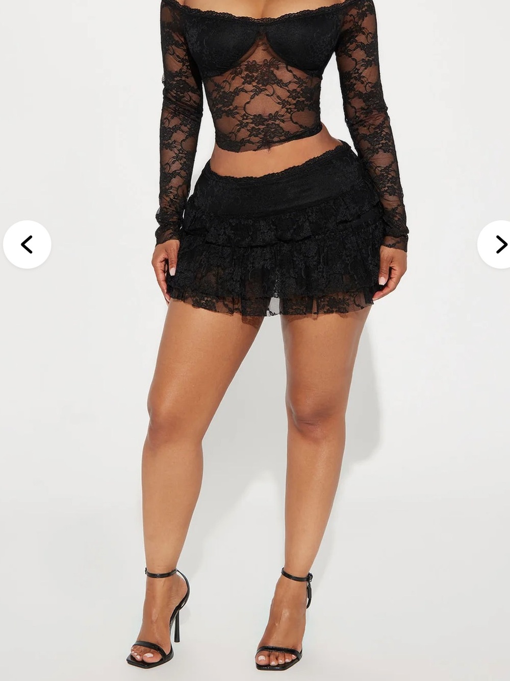 Fashion Nova Black Tiered Lace Mini Skirt